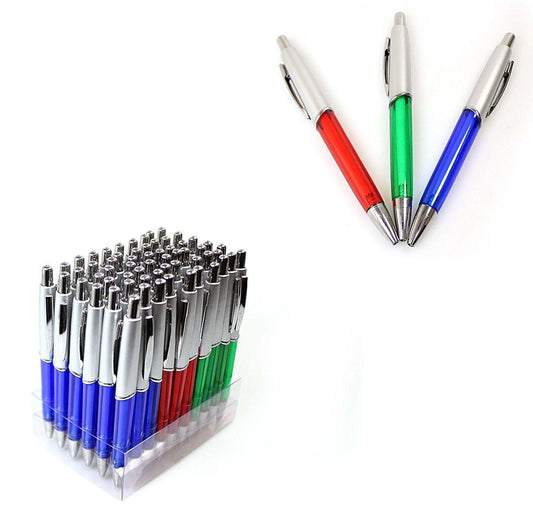 60 Pack Blue Ball Point Click Pens With Clip Holder Home School Office Stationery 3001 (Parcel Rate)