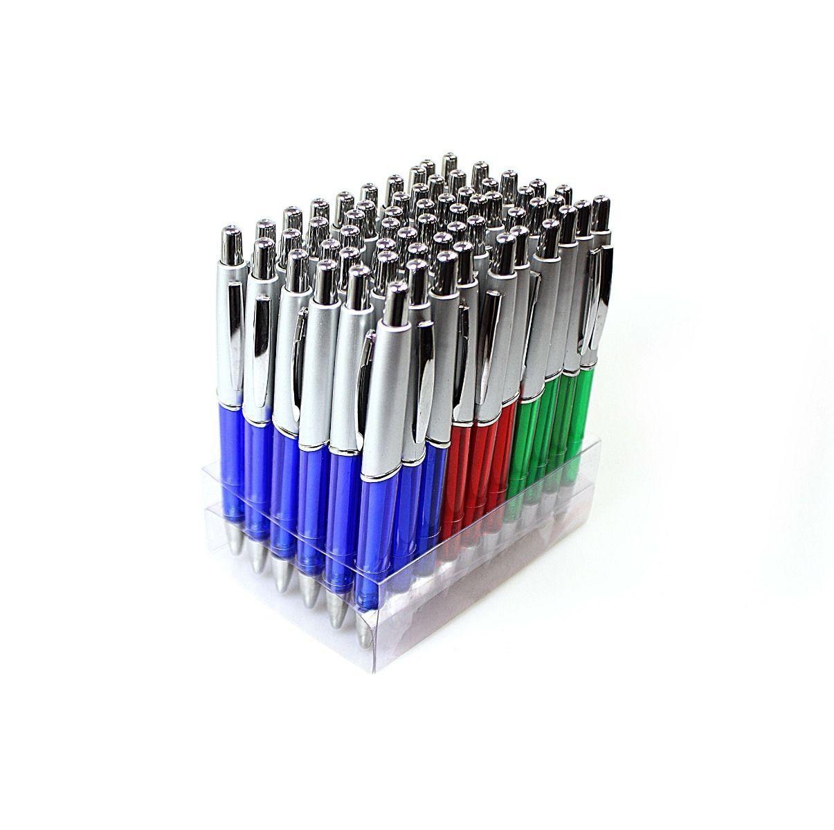 60 Pack Blue Ball Point Click Pens With Clip Holder Home School Office Stationery 3001 (Parcel Rate)