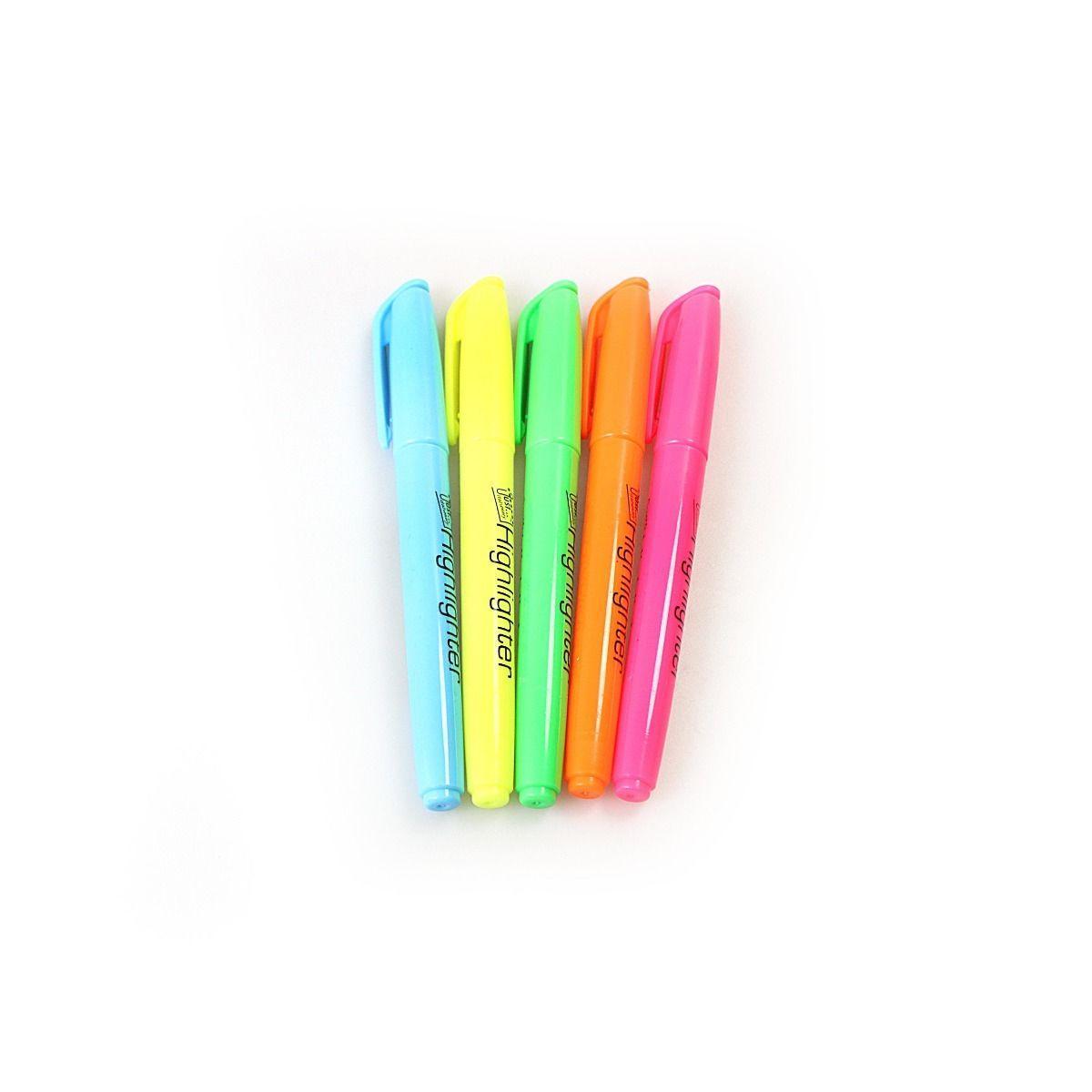 Pack 5 Bright Chisel Tip Highlighter Pens Assorted Coloured Markers Stationery 6363 (Large Letter Rate)