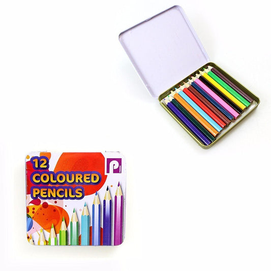 Kids 12 Bright Colouring Pencils In A Tin Party Bags Home & School Stationery 4096 (Large Letter Rate)