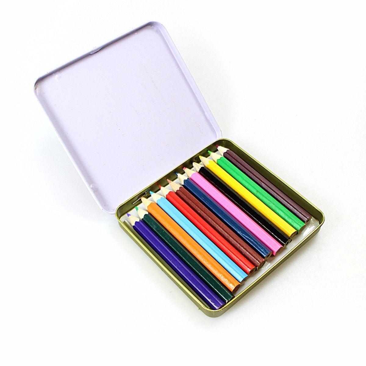 Kids 12 Bright Colouring Pencils In A Tin Party Bags Home & School Stationery 4096 (Large Letter Rate)