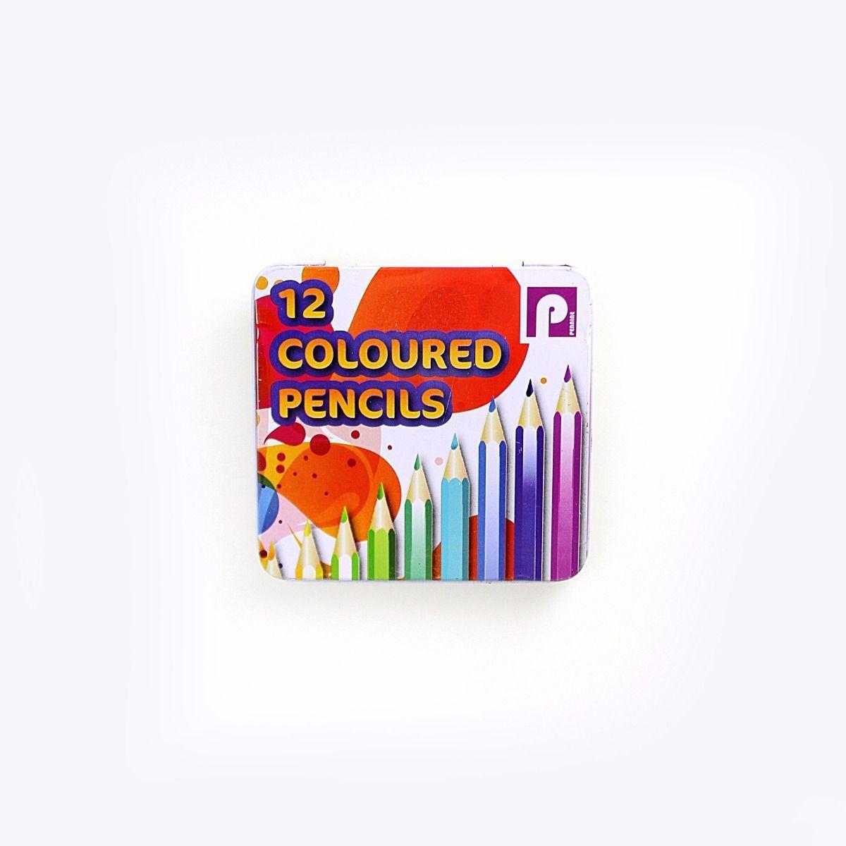 Kids 12 Bright Colouring Pencils In A Tin Party Bags Home & School Stationery 4096 (Large Letter Rate)