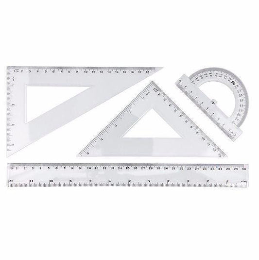 4 Piece GEOMETRY SET -Includes 30cm Ruler, Childrens Home or School Maths Set 3004 (Parcel Rate)