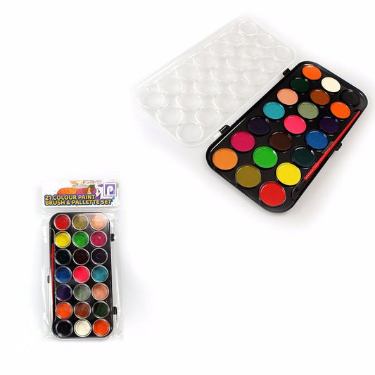 Kids 21 Colour PAINTS, BRUSH & PALETTE SET -Art Paint, Crafts, Home Or School P2179 (Large Letter Rate)