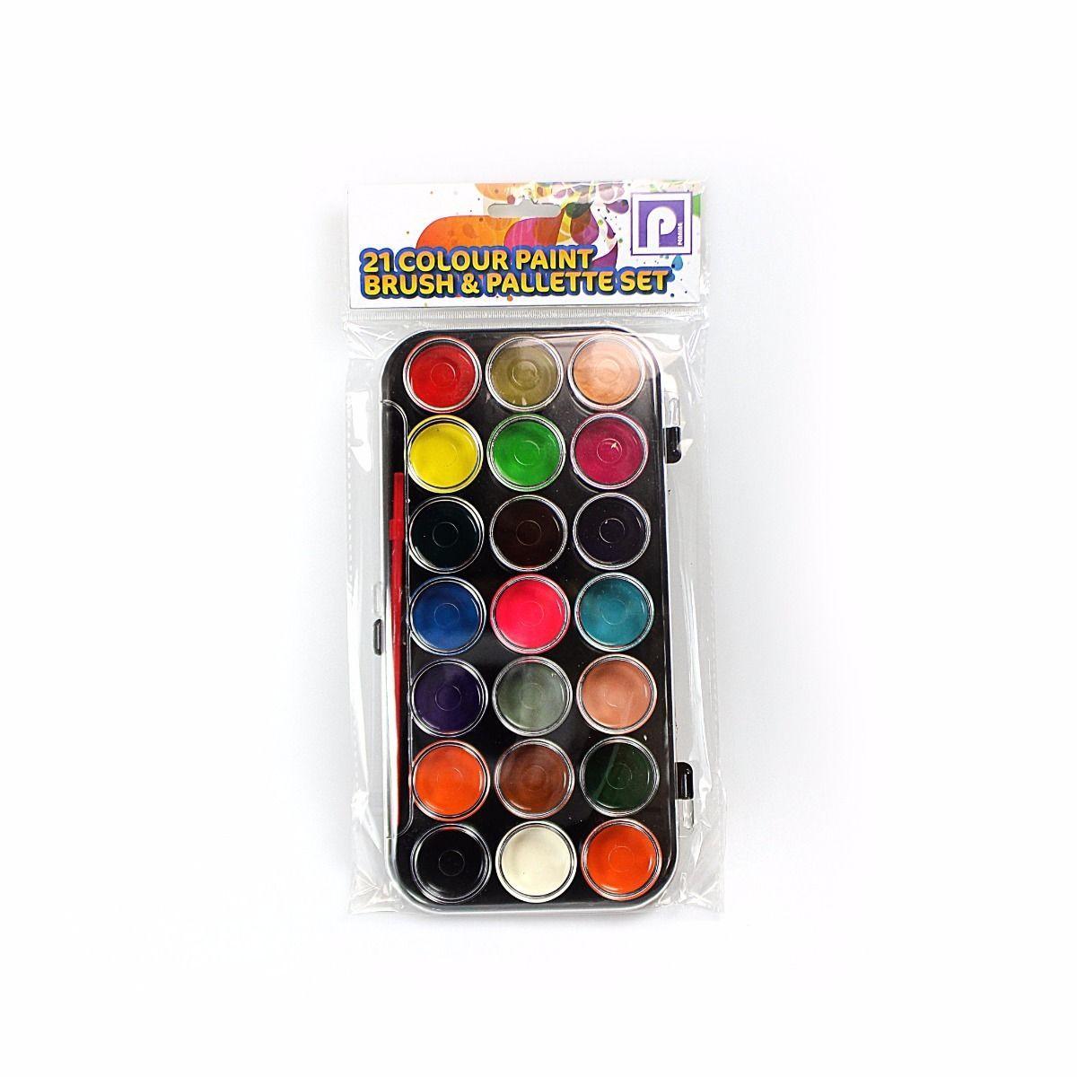 Kids 21 Colour PAINTS, BRUSH & PALETTE SET -Art Paint, Crafts, Home Or School P2179 (Large Letter Rate)