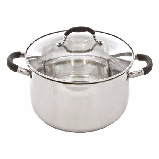 Stainless Steel Lustro STRAIN & POUR CASSEROLE PAN 28cm/10L -Grip Cool Handles   9565 (Parcel Rate)