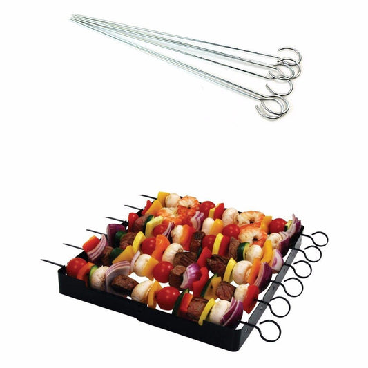 6 Pack 30cm Barbeque Skewers Stainless Steel Flat For Meat Veg Kebabs & Fruit Outdoors 3482 (Parcel Rate)