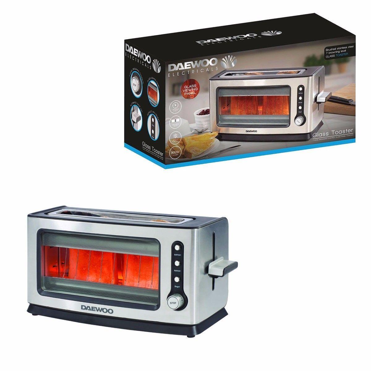 DAEWOO Electricals Glass Toaster 7 Browning Level Wide Bread Slots 900W  0632 (Parcel Rate)