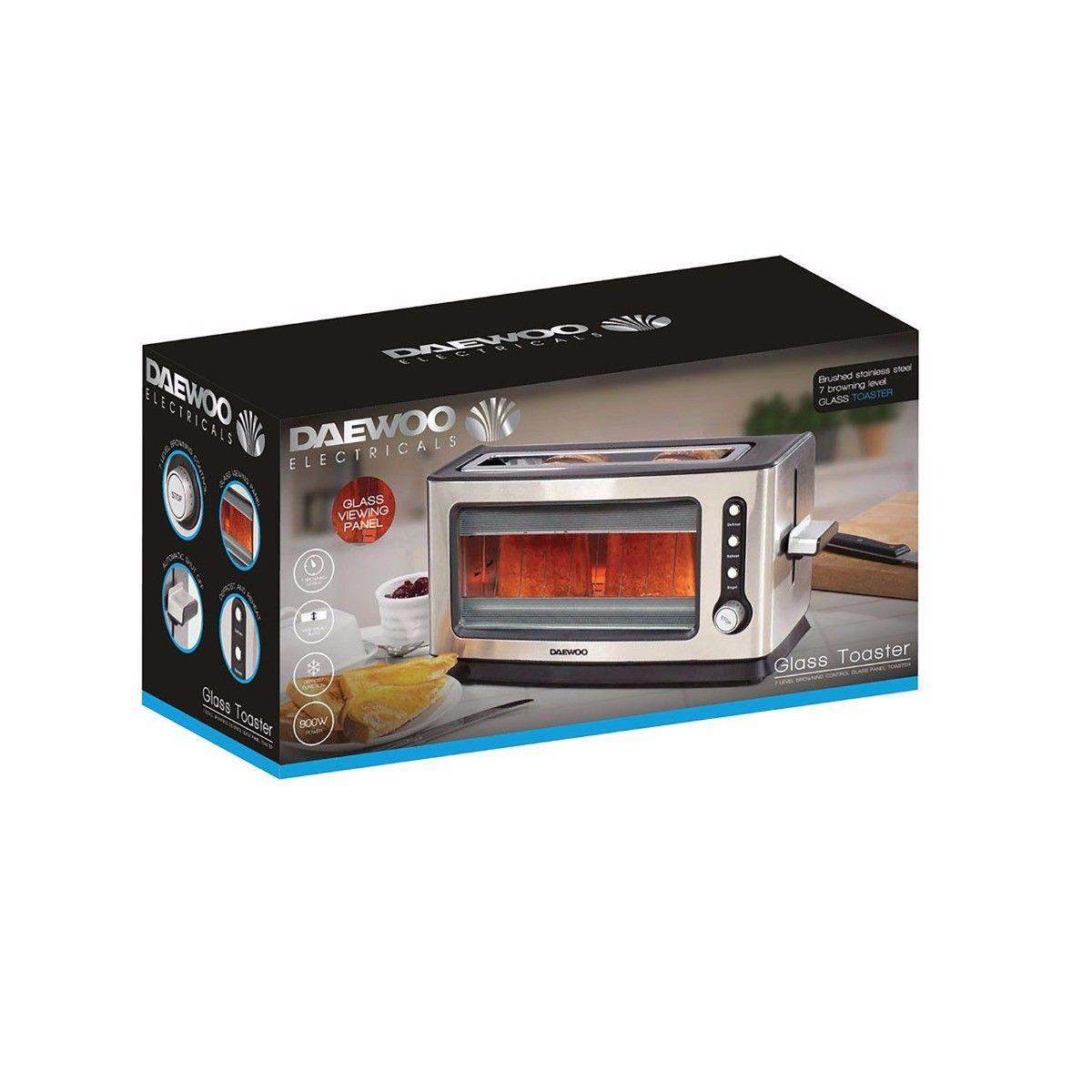 DAEWOO Electricals Glass Toaster 7 Browning Level Wide Bread Slots 900W  0632 (Parcel Rate)