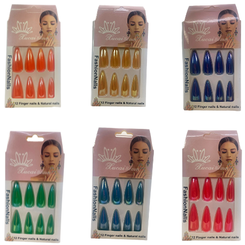 Artificial Fake Nail Extensions Stiletto Tip 12pc Assorted Colours 6689 (Parcel Rate)