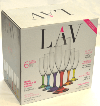 6 Pack Coloured Champagne Glasses In Box (Parcel Rate)