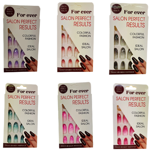 Artificial Fake Nail Extensions Round Tip Glitter Gradient Design Assorted Colours 6678 (Parcel Rate)