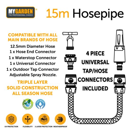 Garden Hose Pipe with Fitting 15 m 3107 (Parcel Rate)