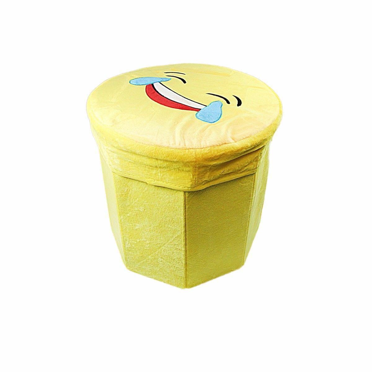EMOJI Large Folding Storage Suede Pouffe Single Seat Stool Storage Box Home 4654 (Parcel Rate)