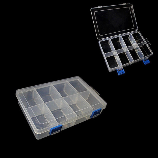 8 Plastic Compartment Box Small Organiser Storage Craft Nail Beads Box 20cm x 14cm  4366 (Parcel Rate)