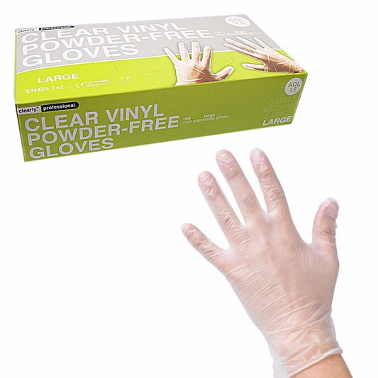 100 x Powder-Free Vinyl Box of Gloves Disposable Clear Food Prep Kitchen-Large  0095 (Parcel Rate)