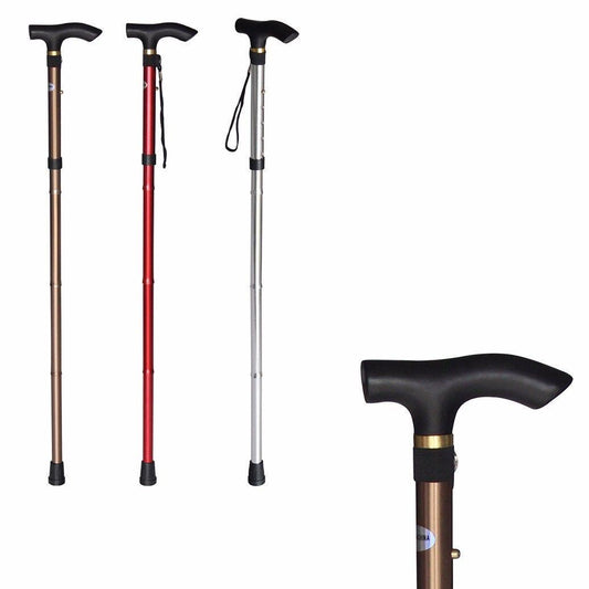 Easy Folding Lightweight Walking Stick Adjustable Aluminium Cane Assorted Colours 2838 (Parcel Rate)