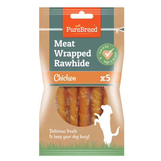 Dog Treats Meat Wrapped Rawhide Twist Sticks Chicken Flavour 5 Pack 317606 (Parcel Rate)