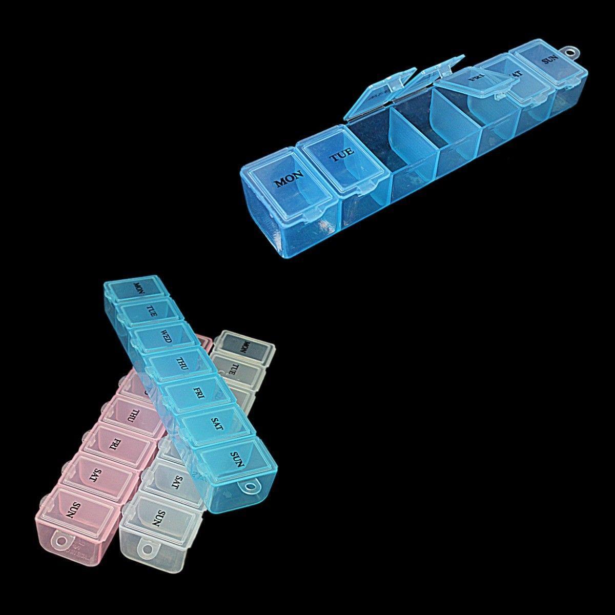 7 Day Pill Box Plastic Tablet Weekly Organiser Dispenser 3 Colours Blue/White/Pink 2036 (Large Letter Rate)