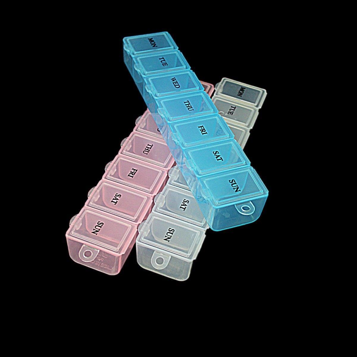7 Day Pill Box Plastic Tablet Weekly Organiser Dispenser 3 Colours Blue/White/Pink 2036 (Large Letter Rate)
