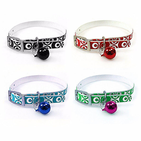 Plastic Metallic Printed Assorted Colour Dog Pet Collar With Bell 32cm 3200 (Large Letter Rate)