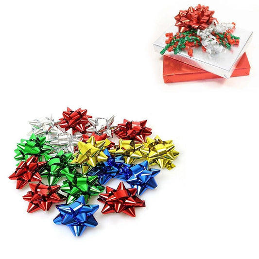 5cm Multi Christmas Xmas Matt/Shiny Self Adhesive Present Gift Bows-20 Pack  2712 (Parcel Rate)