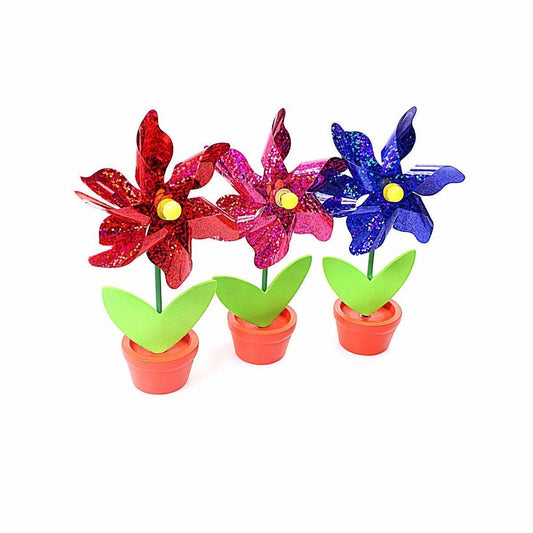 3 Colourful Plastic Windmill Pinwheel Pot Spinner Outdoor Garden Party Decor 2110 (Parcel Rate)