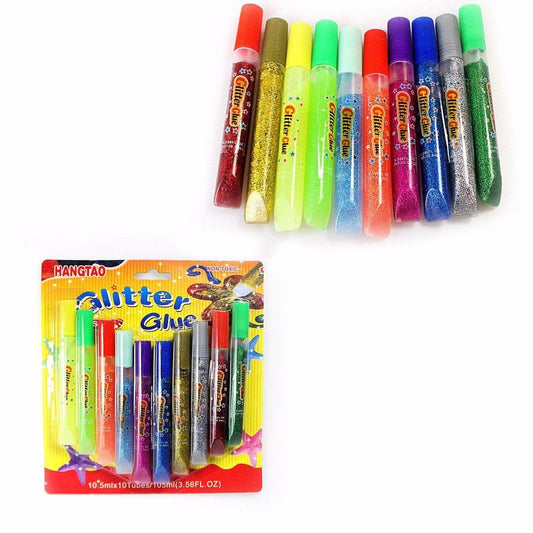 10 Glitter Glue Pens Assorted Colours Arts & Craft 2844 (Large Letter Rate)