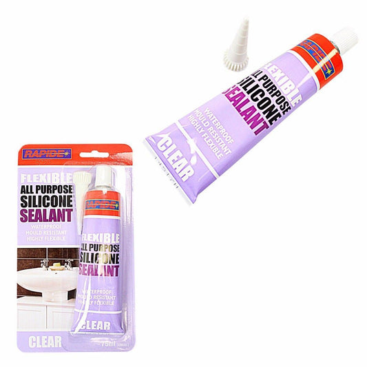 Rapide Clear Flexible All Purpose Silicone Sealant Waterproof Mould Resistant 75ml Diy 5568 (Parcel Rate)