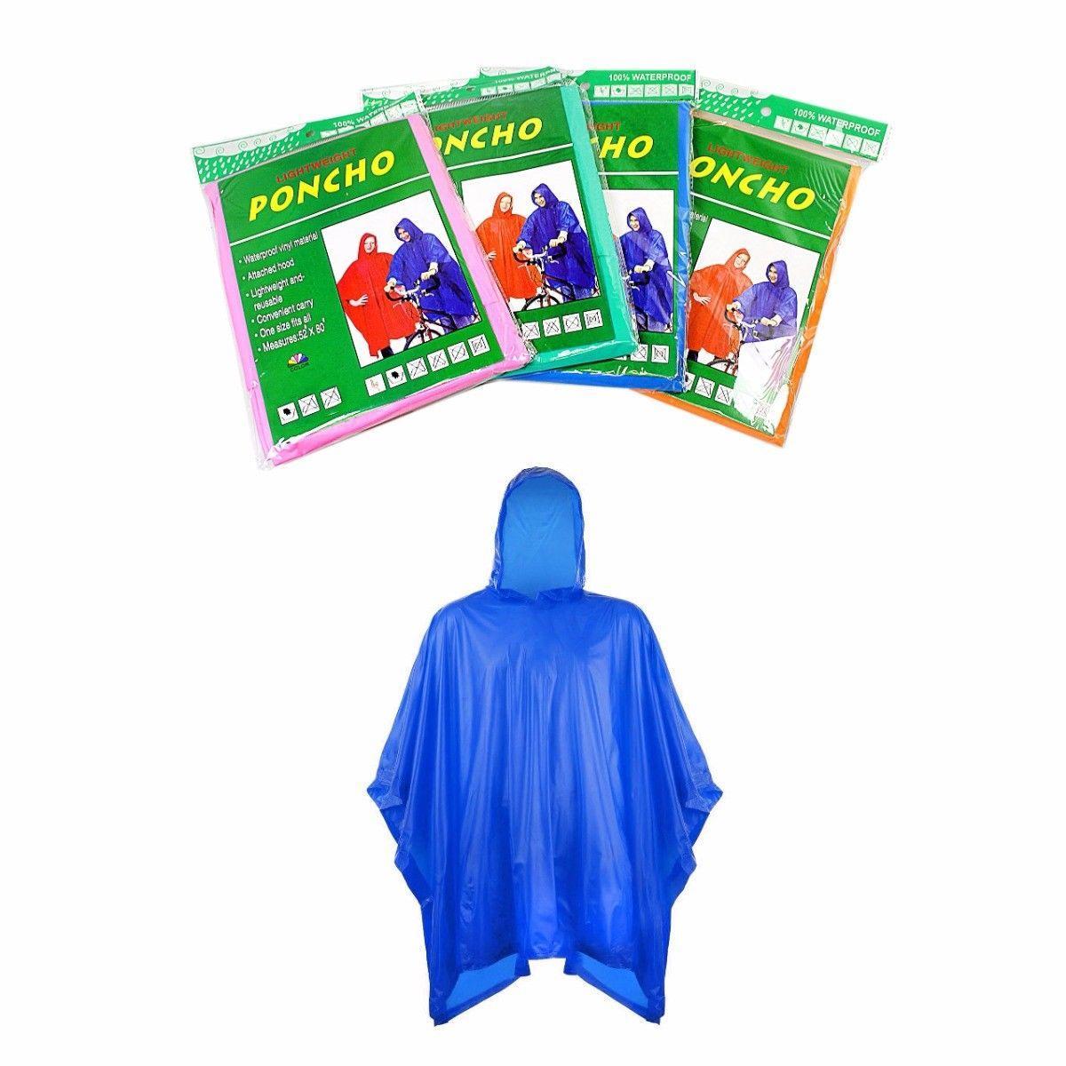 Assorted Colour Raincoat Lightweight PONCHO 100% Waterproof Raincoat 52'' x 80'' Outdoors 4838 (Large Letter Rate)