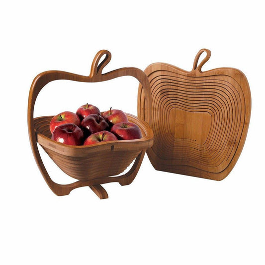 Collapsible Wood Foldable Fruit Apple Basket Folding Bamboo Fruit Bowl Trivet 0324 (Parcel Rate)