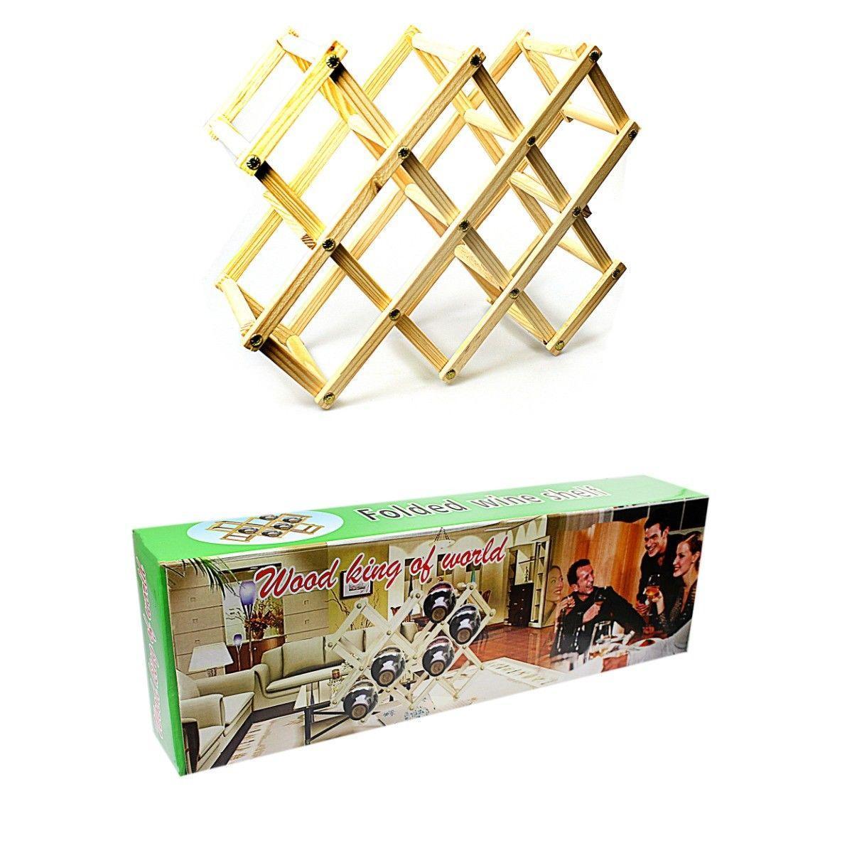 Wooden Folded Wine Shelf Rack Easy To Assemble Expandable Max Holds 10 Bottles 0938 (Parcel Rate)
