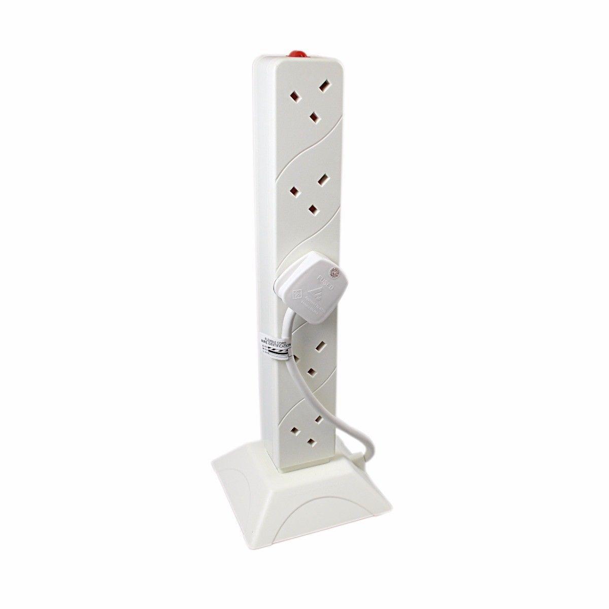 PIFCO 10 Way / Gang Tower Mains Power Extension Socket Adapter Lead Cable Approx 2m ext1039 (Parcel Rate)