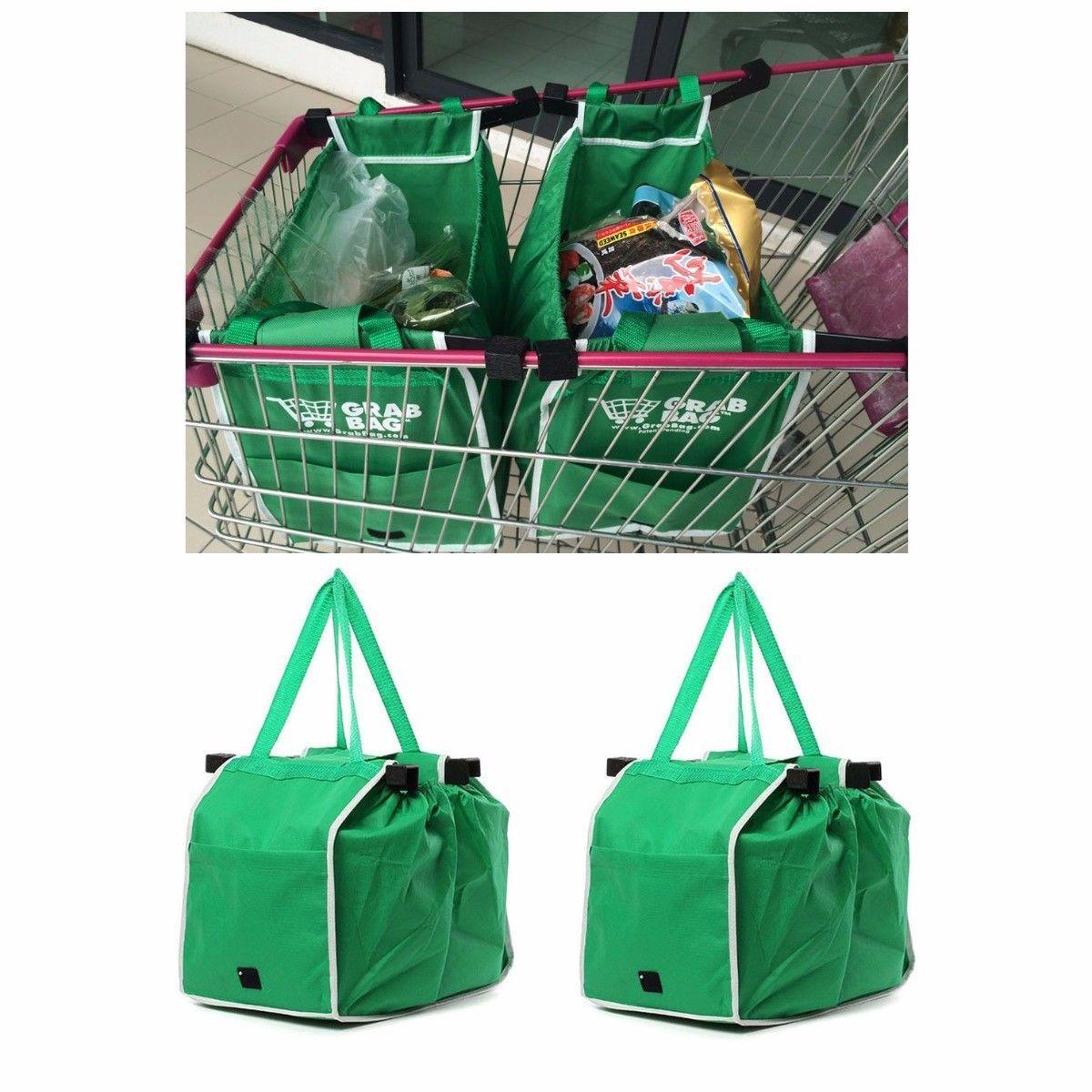 2x Supermarket Shopping Trolley Foldable Reusable Grocery Grab Clips Bag  3875 (Parcel Rate)