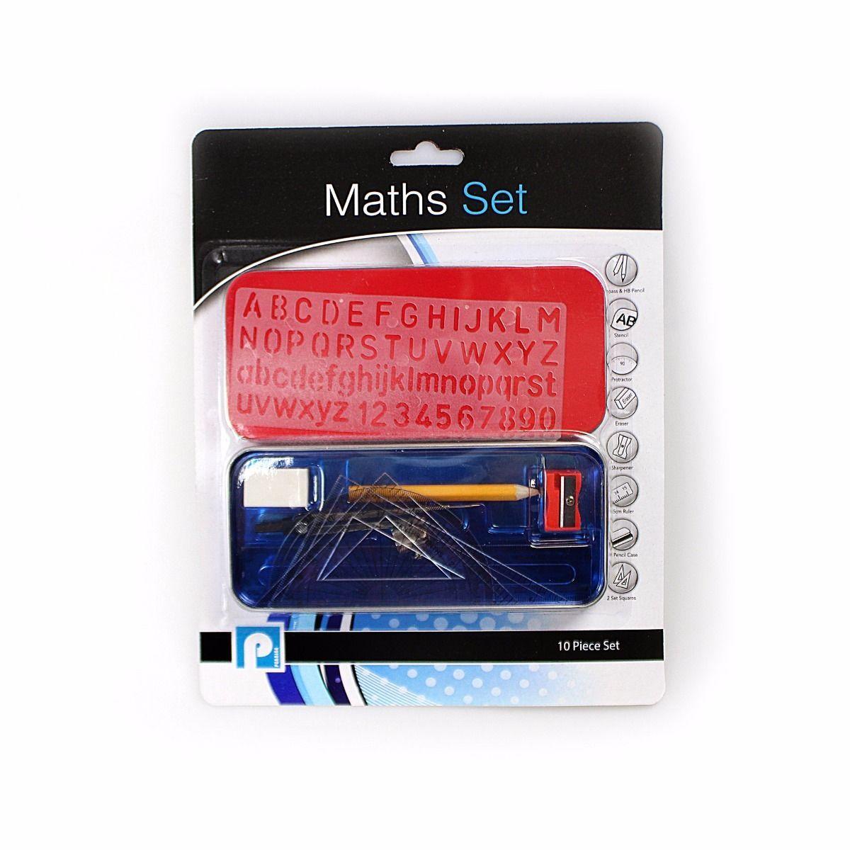 Kids 10 Piece GEOMETRY SET Tin, Boxed Compass Set, Stencils, School Maths Set   3773 (Large Letter Rate)
