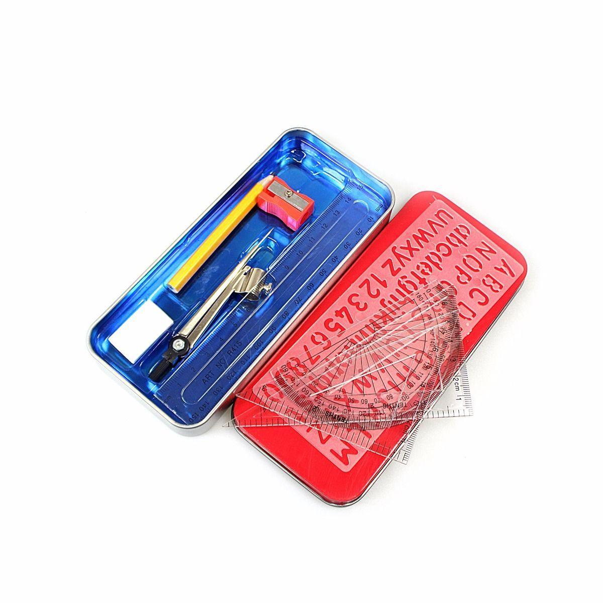 Kids 10 Piece GEOMETRY SET Tin, Boxed Compass Set, Stencils, School Maths Set   3773 (Large Letter Rate)