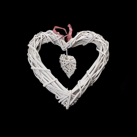 Large Straw Wooden Decoration Heart Hanging Garland Home 22cm 3555 (Parcel Rate)