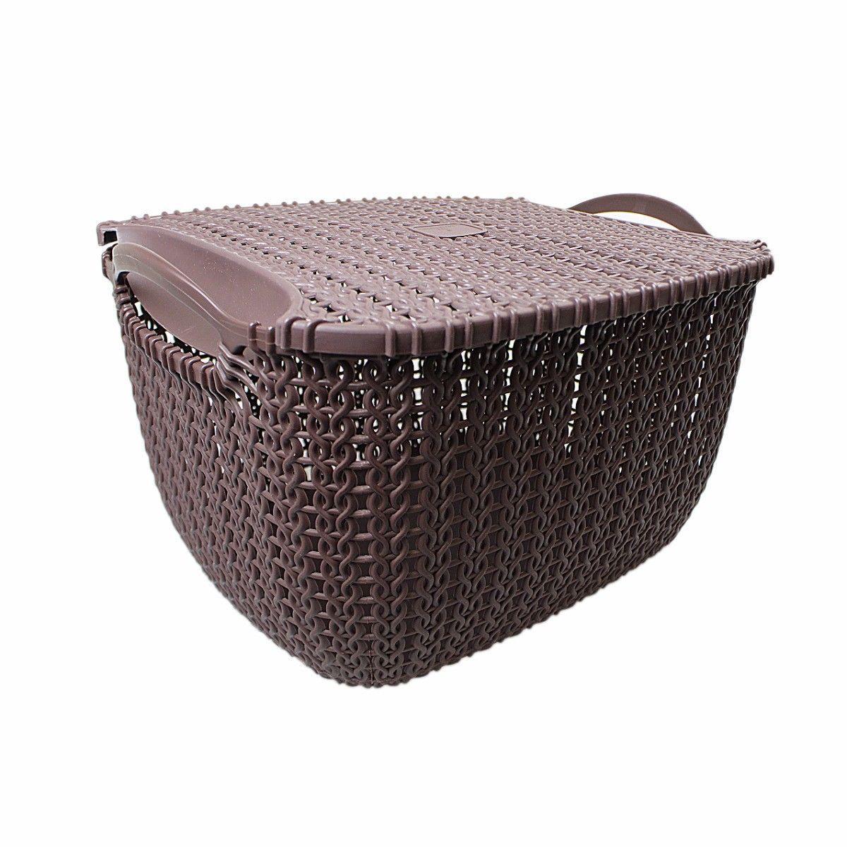 Rattan Style Square Multi Use Fruit Storage Basket With Lid 29cm x 18cm  4841 (Parcel Rate)