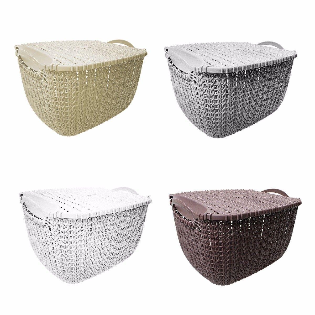 Rattan Style Square Multi Use Fruit Storage Basket With Lid 29cm x 18cm  4841 (Parcel Rate)