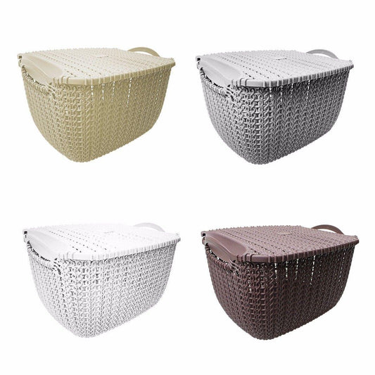 Rattan Style Square Multi Use Fruit Storage Basket With Lid 29cm x 18cm  4841 (Parcel Rate)