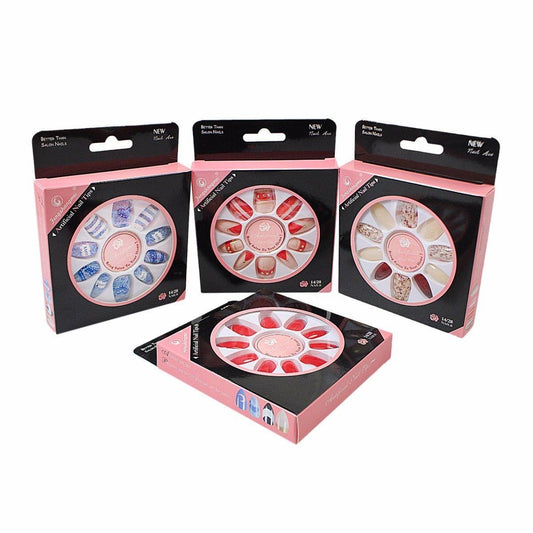 High Quality Salon Quality Nails With Glue, Pack of 10 Assorted Designs  4866 (Large Letter Rate)