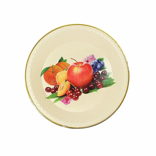 Round Plastic Kitchen Plate Rattan Style Floral Print 33cm  4886 (Parcel Rate)