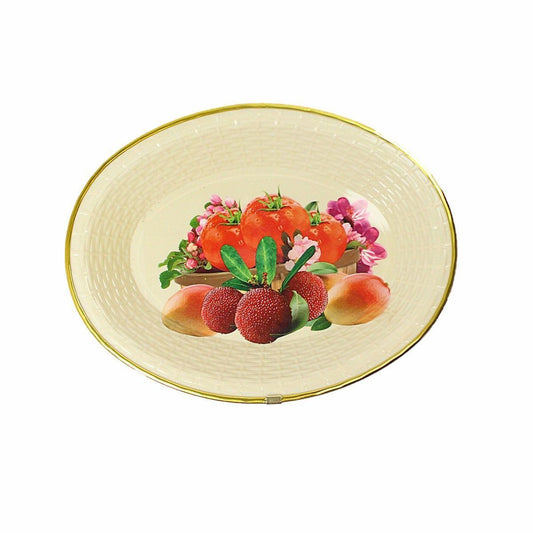 Oval Shaped Plastic Kitchen Plate Rattan Style Floral Print 32cm x 24cm  4890 (Parcel Rate)