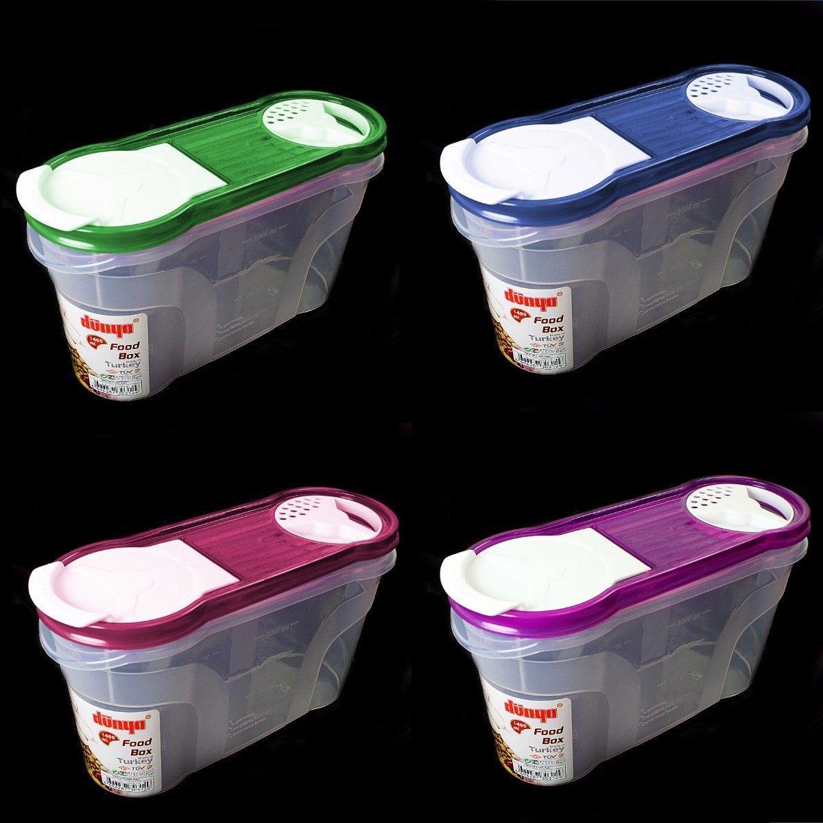 Cereal Dispenser Store Storage Box Kitchen Lid Foods Rice Pasta Container 1400ml (Parcel Rate)