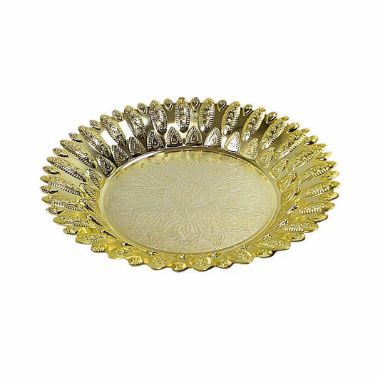 Gold Plated Plate Tray, Embroidery Gold Serving Plate Tray 29cm  4647 (Parcel Rate)