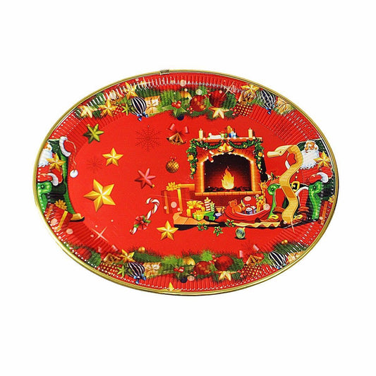 Oval Shaped Christmas Rich Red Plastic Plate/ Tray 28cm x 38cm   4786 (Parcel Rate)