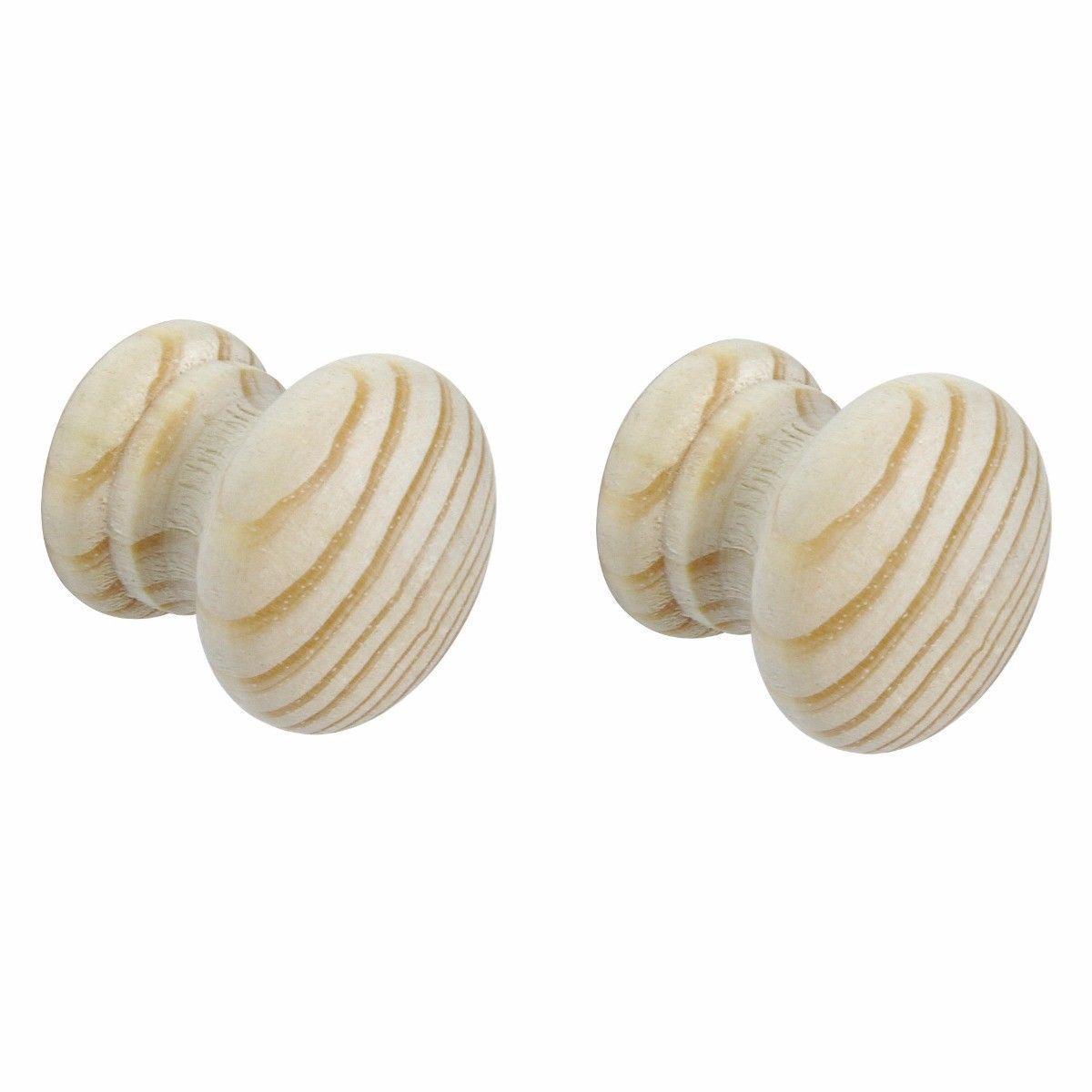 2 x Natural Pine Looking, Pre Drilled Large Pine Door Knobs 5930 (Parcel Rate)