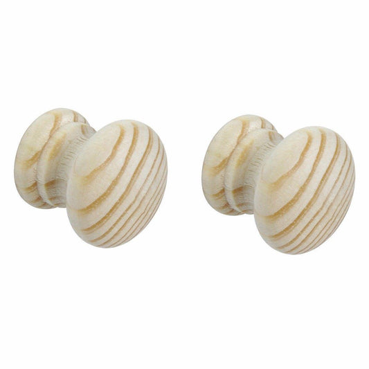 2 x Natural Pine Looking, Pre Drilled Large Pine Door Knobs 5930 (Parcel Rate)