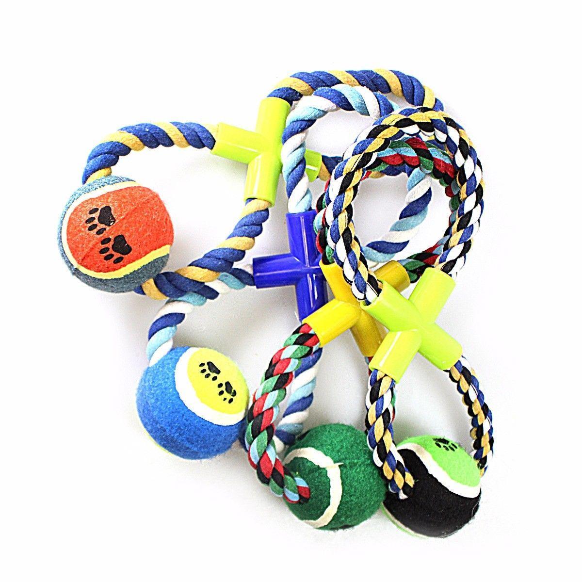 Tennis Ball Rope Fetch Chew & Bite Toys For Dogs Puppies Pets Cotton Blend 0061 (Parcel Rate)
