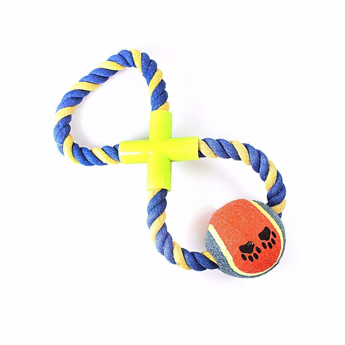 Tennis Ball Rope Fetch Chew & Bite Toys For Dogs Puppies Pets Cotton Blend 0061 (Parcel Rate)